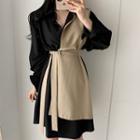 Mock Two-piece Long-sleeve Paneled Shirt Dress