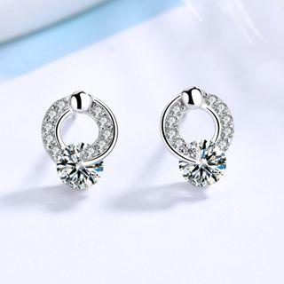 Rhinestone Hoop Earring 1 Pair - 925 Silver - Silver - One Size
