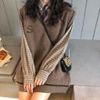Embroidered V-neck Vest Coffee - One Size