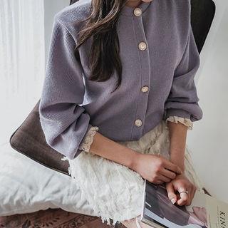 Faux-pearl Button Lace-cuff Cardigan