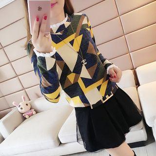 Paneled Patterned Sweater