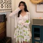 Strap Cropped Camisole + Light Jacket / Printed Skirt