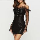 Sequined Cold Shoulder Bodycon Dress