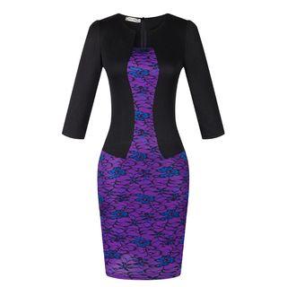 3/4-sleeve Mock Two Piece Sheath Dress