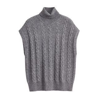 Turtleneck Cable Knit Vest Gray - One Size