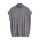 Turtleneck Cable Knit Vest Gray - One Size
