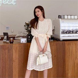 Fringed Lace Midi Dress Beige - One Size