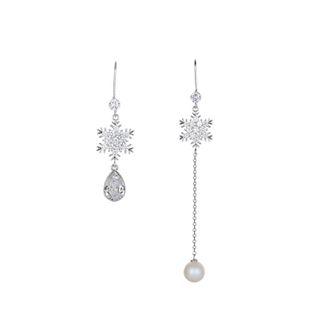 Non-matching Swarovski Elements Crystal Snowflake Dangle Earring White - One Size