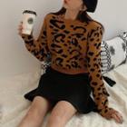 Leopard Pattern Sweater / High Waist A-line Skirt