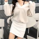 Long-sleeve Faux Shearling Panel Mini Bodycon Dress