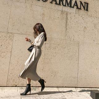 Pleated Knit Wrap Dress & Sash