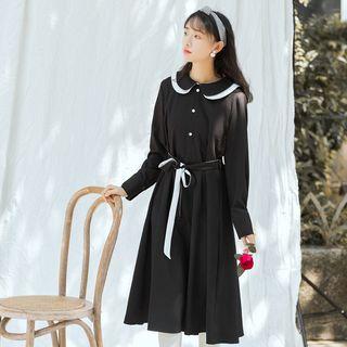 Contrast Color Peter Pan Collar Long-sleeve Dress