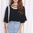 Criss Cross V-neck T-shirt Black - One Size