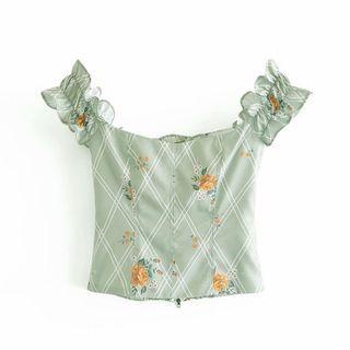 Ruffled-trim Floral Print Crop Tank Top
