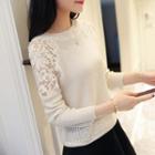 Mesh Panel Faux Pearl Knit Top