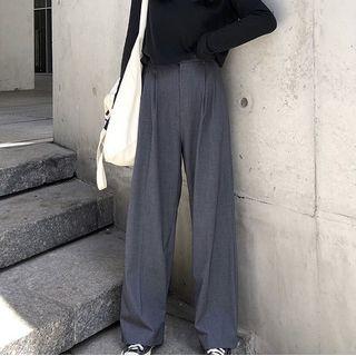 Button-hem Wide-leg Dress Pants