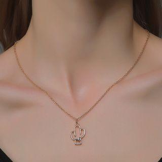 Cactus Pendant Alloy Necklace 01 - Gold - One Size
