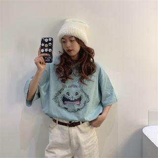 Monster Print Short-sleeve Round Neck T-shirt