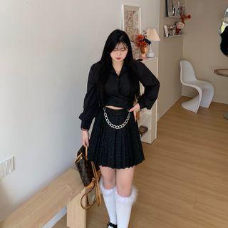 Chain-accent Glitter Pleated Skirt