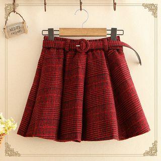 Belted Gingham A-line Skirt