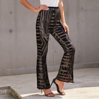 Boot-cut Sequined Pants