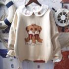 Bear Print Collared Sweatshirt Beige Almond - One Size