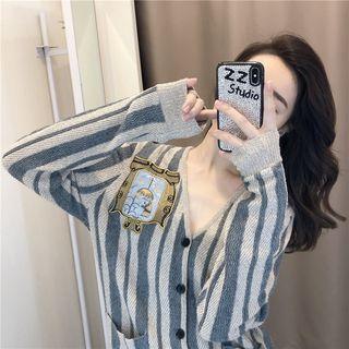 V-neck Applique Striped Cardigan