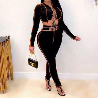 Set: Long-sleeve Lace Up T-shirt + Skinny Pants