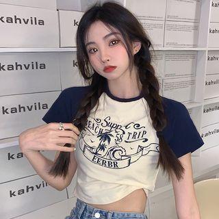 Raglan-sleeve Print Cropped Vintage T-shirt