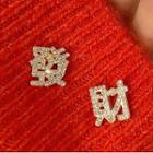 Sterling Silver Rhinestone Chinese Stud Earring 1 Pair - S925 Silver - Gold - One Size
