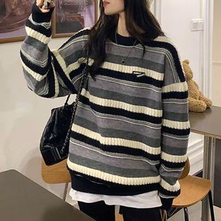 Striped Knit Top Black & Gray & White - One Size