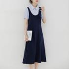 Short-sleeve Plain Shirt / Midi A-line Pinafore Dress