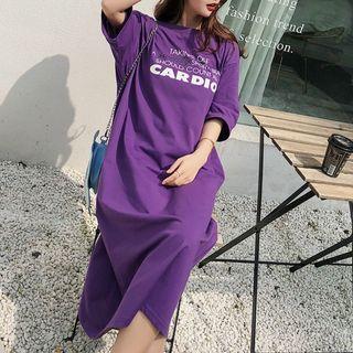 Elbow-sleeve Letter Midi T-shirt Dress