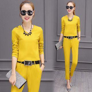 Set: Plain Long Sleeve Top + Dress Pants