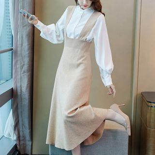 Set: Long-sleeve Shirt + Knit Pinafore Dress