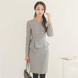 Faux-pearl Button Peplum Dress
