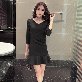 Ruffle Hem V-neck Mini Dress