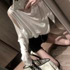 Asymmetric Cold-shoulder Long-sleeve T-shirt White - One Size
