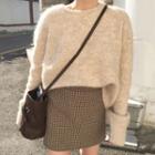 Plain Sweater / Plaid A-line Mini Skirt