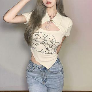 Short-sleeve Crop Print Top