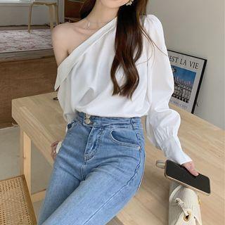 Long-sleeve Off-shoulder Asymmetrical Shirt