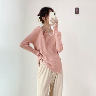 Plain Button-up Knit Oversize Top Pink - One Size