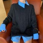Set: Cable Knit Sweater + Min Shirtdress