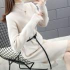 Belted Lace Cuff Midi Sweater Dress