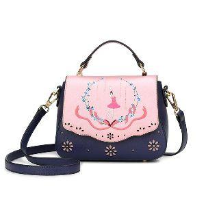 Faux-leather Contrast-color Embroidered Satchel