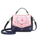 Faux-leather Contrast-color Embroidered Satchel