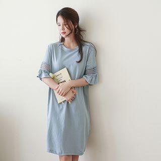 Crew-neck Perforated-sleeve T-shirt Dress
