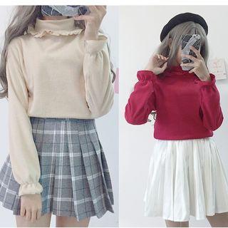 Frill Trim Long-sleeve Turtleneck Top