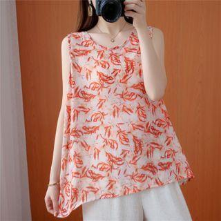 Sleeveless Floral Print Top As Shown In Figure - One Size