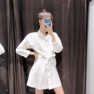 Button Long-sleeve A-line Shirt Dress